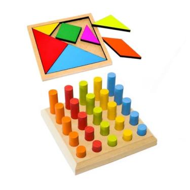 Imagem de Kit 2 Brinquedos TANGRAM + PINOS DE ENCAIXE - Educativo Pedagógico