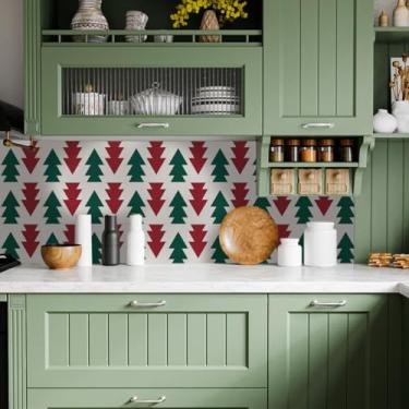 Imagem de Alwayspon Adesivo de azulejo de parede de vinil adesivo autoadesivo adesivo na parede adesivo de parede decalque para cozinha banheiro 10 peças x 20 x 20 cm, vermelho verde branco decoração de Natal