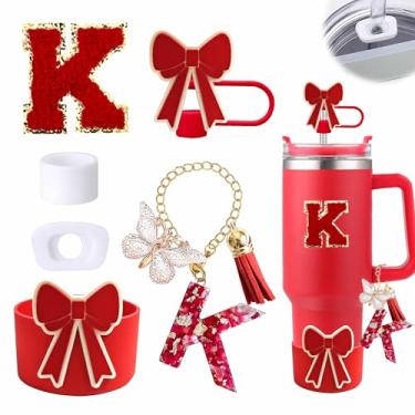 Imagem de Conjunto de 6 peças de acessórios de copo vermelho para copo Stanley Cup de 850 g 1,134 g com alça, incluindo tampa de cobertura de palha de silicone e bota de laço, tampa à prova de derramamento