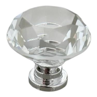 Imagem de Puxador de Cristal Decorativo com Base Prateada, 30mm, para Armários e