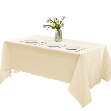 Imagem de 1 pacote com toalha de mesa de cetim retangular 127 x 250 cm – tecido macio resistente a rugas para casamento, banquete, decoração de festa – fácil de cuidar, lavável na máquina, champanhe