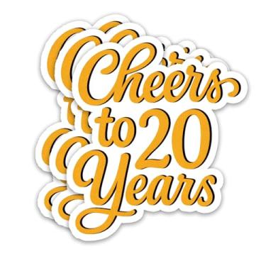 Imagem de (3 peças) Adesivos Cheers to 20 Years – Feliz aniversário de 20 anos ou decoração de festa de casamento – Decalques de vinil à prova d'água para embrulho de presente, caixas, garrafas de água, álbuns