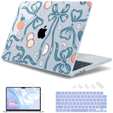 Imagem de May Chen [Novo padrão 2025] para MacBook Air 13,5 polegadas capa M2 M3 M4 chip Modelo: A2681 A3113 A3240, versão 2022-2025, capa rígida com protetor de tela e película de teclado - flores e laços