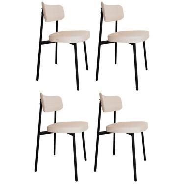 Imagem de Cadeira De Jantar Estofada Kit 4 Ella M25 Linho Palha - Mpozenato