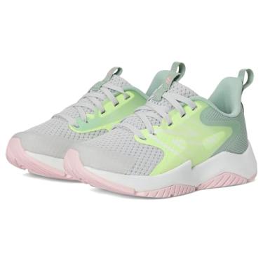 Imagem de New Balance Tênis infantil unissex Rave Run V2 com cadarço, Matéria cinza/azul-claro/verde mosaico, 16