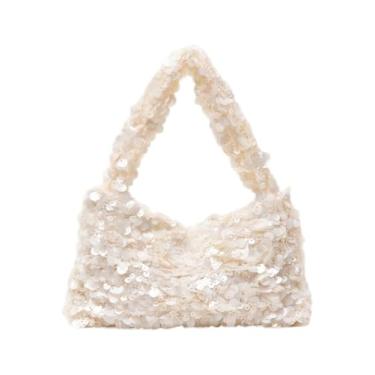 Imagem de Floerns Mini bolsa feminina elegante de lantejoulas brilhantes para festa de verão, Bege, One Size