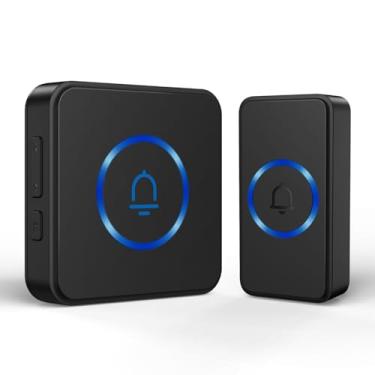 Imagem de BESIMLIVE Campainha sem fio, kits de campainha com 1 transmissor 1 receptor, alcance de 305 m, 110 dB, 5 volumes, 32 sinos e flash LED - campainha para sala de aula em casa no andar de cima