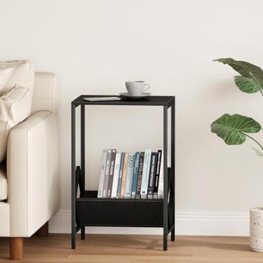 Imagem de GTCJION Mesa de canto de 2 níveis, suporte para toca-discos com armazenamento de até 100 álbuns, armazenamento de discos de vinil, suporte para toca-discos de vinil, mesa preta para sala de estar e