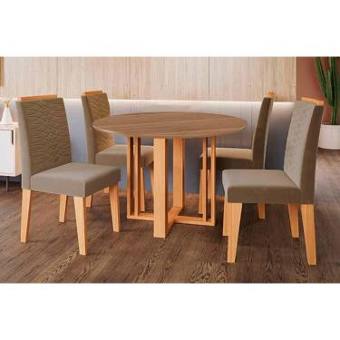 Imagem de Sala de Jantar Completa Flora Tampo Madeirado 109cm e 4 Cadeiras Clarice Cinamomo - Carvalho/Suede Joli Capuccino - Cimol