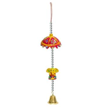 Imagem de Guarda-chuva decorativo para pendurar na porta com sino – 37 cm – decoração tradicional indiana de parede e entrada para casa, templo e decoração festiva