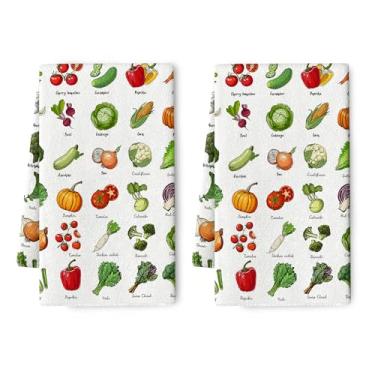 Imagem de Conjunto decorativo de 2 toalhas de cozinha de vegetais botânicos fofos, toalhas de chá para cozinha 41 x 61 cm, pano de cozimento macio absorvente para secar à mão, bar, casa de fazenda, inauguração