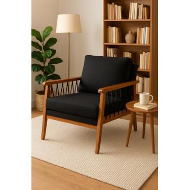 Imagem de Poltrona Lumy em Linho Premium Preto com Detalhe em Corda Náutica - Poltrona Decorativa Moderna para Sala, Escritório ou Leitura - 2 Unidades