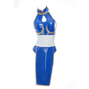 Imagem de Micotaku Fantasia feminina de cosplay de Street Fighter Chun-Li conjunto completo azul