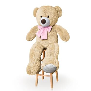 Imagem de Urso De Pelúcia Gigante 1M Com Laço Para Decoração Presente Amor (Doce De Leite Com Rosa)
