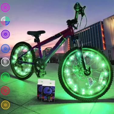 Imagem de TINANA Pacote com 2 luzes de LED para rodas de bicicleta, ultra brilhantes, à prova d'água, luzes de raio de bicicleta, decoração de ciclismo, aviso de segurança, tira de pneu para crianças, adultos,