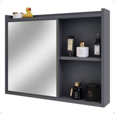 Imagem de Espelheira Armário Banheiro Suspenso com Espelho 1 Porta Prateleira Organizadora Lavabo Luxo - Cinza