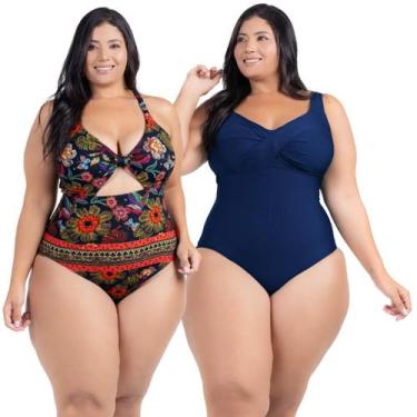 Imagem de Kit Maiô Plus Size Chapa Barriga Liso Estampado Com Bojo - HYPE MODAS,