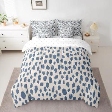 Imagem de Jogo de edredom de bolinhas Queen com arte moderna, geométrico, para crianças, boêmio, 7 peças, ultramacio, aço, azul, branco, respirável, todas as estações