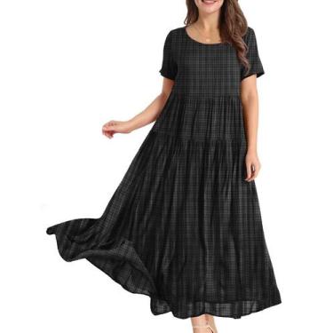 Imagem de Vestido floral casual boêmio feminino YESNO com bolsos, manga curta, l