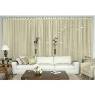 Imagem de Cortina Para Sala Tecido Voil Ilhós Cromado Bege 6,00x2,80m