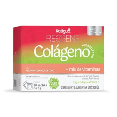 Imagem de Katiguá, Colágeno Hidrolisado 2,5 g, Solúvel Verisol, Com vitamina A, B, C e D, Biotina, Zinco, Ácido Fólico, Sabor Melancia com água de Coco, Zero açúcar, 30 Sachês, 5g