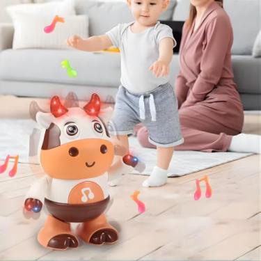 Imagem de Brinquedo Infantil Vaquinha Vaca com Luz e Som, Sensorial para Bebês, Movimento de Balanço e Anda, Luz, Música, Anda, Dança, Mexe os Braços, 12,5×12,5×20,5 cm, Plástico PP, Pilhas AAA