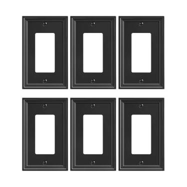 Imagem de TREEWELL Pacote com 6 placas decorativas para tomadas, placas decorativas pretas para interruptores e tampas de tomada, placas de parede de fibra de bambu natural para tomadas elétricas, receptáculo