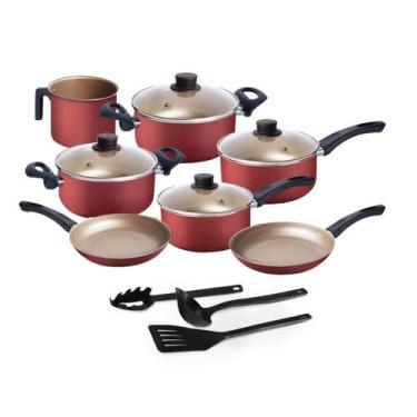 Imagem de Jogo de Panelas 10 Peças - Varias Cores - Antiaderente - Teflon - Tamp