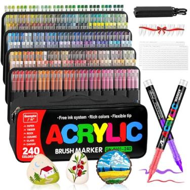 Imagem de Marcadores de tinta acrílica de 240 cores, canetas de tinta com ponta de pincel macio, canetas acrílicas para madeira, pedra, tela, vidro, tecido, ovo, pintura rupestre e materiais de arte de