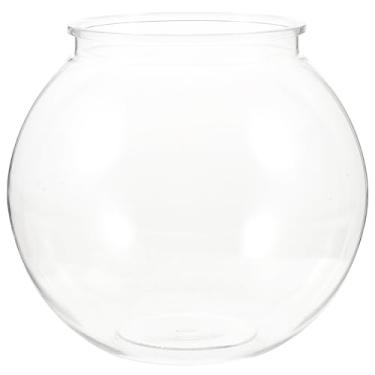 Imagem de UKCOCO Aquário de plástico para peixes: aquário de mesa transparente redondo para decoração de escritório em casa, 19 x 19 x 16,7 cm