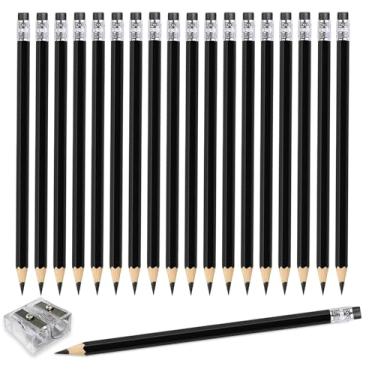 Imagem de Adhere 25 lápis de cor apagáveis pré-afiados nº 2 HB, para verificação de testes de coloração, desenho de escrita, correção escolar, editar lembrancinhas de escritório, com um apontador grátis (preto)