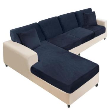 Imagem de Capa de mobília NAISI Velvet 8P em forma de L Capa de sofá azul marinh