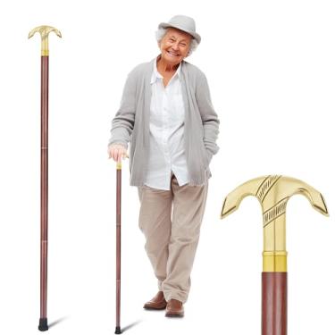 Imagem de Ajuny Bengala de madeira para homens e mulheres, idosos, leve, durável, removível, 91 cm, feita à mão, com gancho decorativo, alça de latão, presente exclusivo para adultos