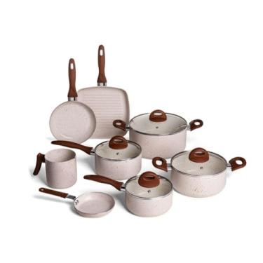 Imagem de Jogo De Panelas Caçarolas Plus 16 a 24 Antiaderente Com 5 Camadas Cor Cereja e Dourado