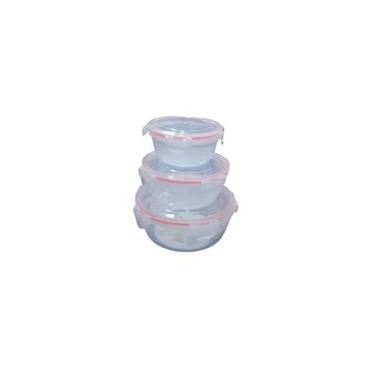 Imagem de Conjunto 3 Potes Herméticos Redondos Kit Multiuso Plástico Tampa Vedação Rosa Freezer Micro-ondas Refeições Armazenar