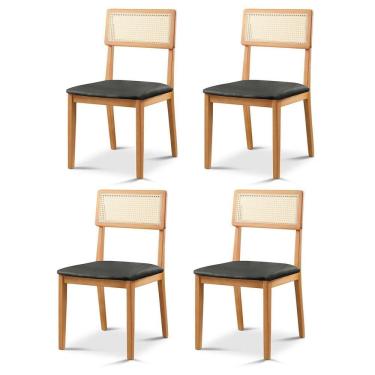 Imagem de Kit 4 Cadeiras de Jantar com Encosto de Telinha Ava Preto