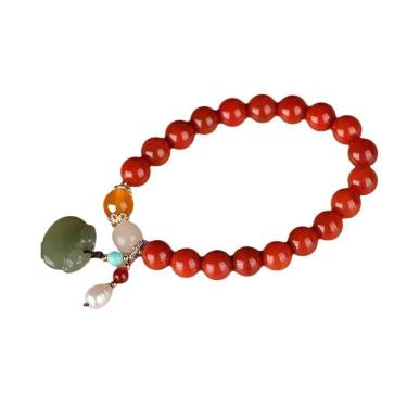 Imagem de Pulseira natural de ágata vermelha do sul para mulheres, feita à mão com miçangas