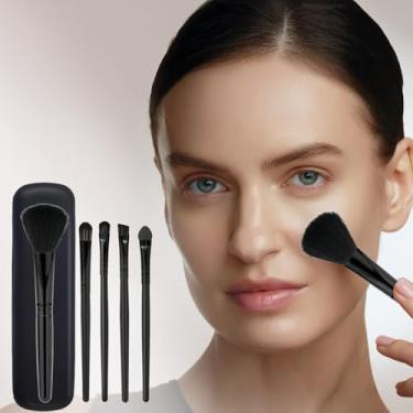 Imagem de Conjunto de pincéis de maquiagem com 4 pincéis de detalhes de olhos e 1 pincel de blush mais bolsa de armazenamento para mulheres, ferramentas cosméticas portáteis para uso em gavetas, organizador de