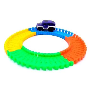 Imagem de Pista de Corrida Mágica com Carrinho, Modular Articulada Colorida, Plástico Resistente, Motor a Pilha AA, Peças Encaixáveis, Brinquedo Educativo para Crianças, 9x5x5cm