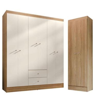 Imagem de Guarda Roupa Casal Versa 6 Portas Freijó Off White Fosco Com Armário Multiuso Aura Freijó Fosco - Kits Paraná