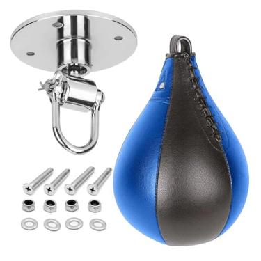 Imagem de Kvittra Bolsa de pancada rápida, kit profissional de boxe com giratório, bomba de ar e mosquetões – Saco de pancada de couro PU durável para MMA, fitness e treinamento