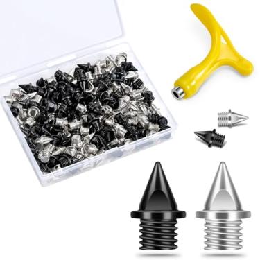 Imagem de YUNVI Espigões de pista de 1/10.2 cm, 220 peças de espigões de pirâmide de aço inoxidável com chave de ponta para pista e cross country, pontas de reposição para tênis de corrida curto esportivo