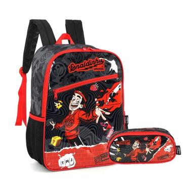 Imagem de Kit Mochila de Costas G + Estojo Box Enaldinho UP4YOU | Youtuber | Preto e Vermelho | 2 Peças
