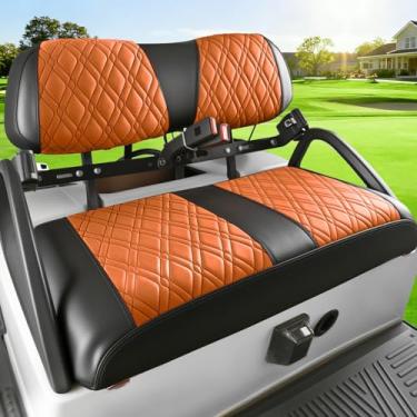 Imagem de Drive-up Capas de assento de carrinho de golfe adequadas para carrinhos de golfe 2000.5-Up Club Car DS, kit de capas de assento de PVC para carro de clube marrom costura preta, padrão de cruz de