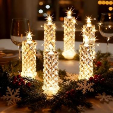 Imagem de Velas de LED sem chama com design de sombra de rosa, luzes de pilar de cristal alimentadas por bateria, efeito de chama cintilante para centros de mesa de casamento, decoração de casa de aniversário