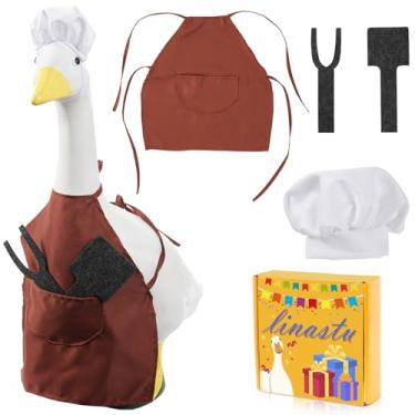 Imagem de linastu Conjunto de roupas de ganso de varanda de 58 cm com chapéu de chef, avental e espátula para gramado de varanda