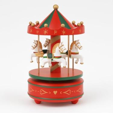 Imagem de Caixa de Música Natalina Carrossel Musical • Gira ao Som de Melodia • Decoração de Natal Retrô • Presente Encantador
