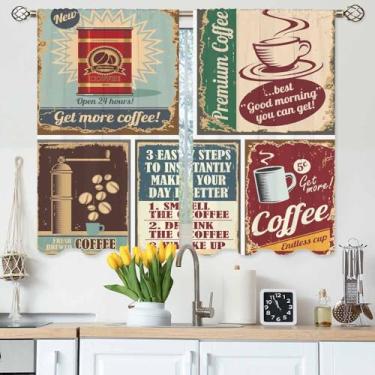 Imagem de Gpiaoyfo Cartazes de café vintage, cortinas de cozinha, design de placas de café, caneca de café expresso, cappuccino, cortinas curtas para banheiro, café, cortinas de janela pequena, tratamento de 2