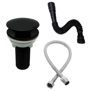 Imagem de Kit Banheiro Sifão + Válvula Click 7/8 Preto + Engate 40cm