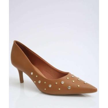Imagem de Scarpin Feminino Strass Bico Fino Salto Fino Vizzano-11272, Caramelo, 